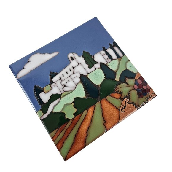Triton Tile Sterling Vineyards Scene Hot Plate Hand Painted Vintage 6 in Square - Picture 10 of 10